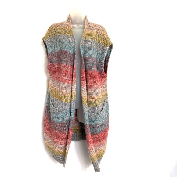 MOTH Anthropologie Rinda Rainbow Mohair Knit Long Duster Cardigan Vest XS/S - Picture 2 of 12